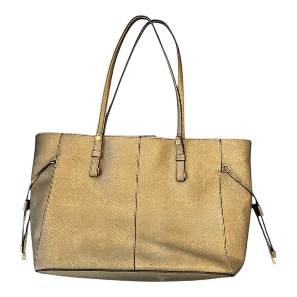 Calvin Klein Metallic Gold Saffiano Leather Tote Bag – 10 x 15 x 4 in – 10” Drop - Picture 7 of 14